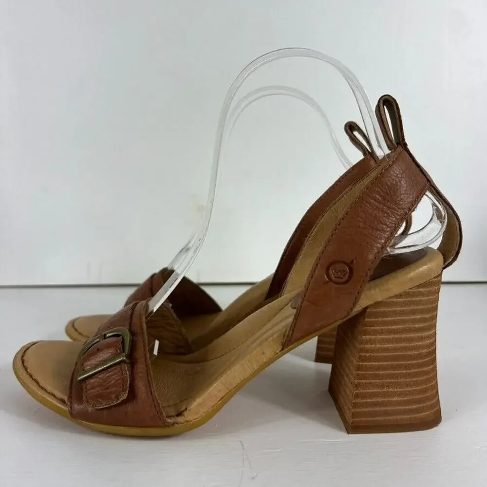 Born Sandals Women's Size 9 M Brown Tahlia Leather Stacked Heel Buckle